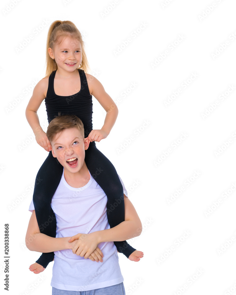 Brother and sister embrace. Brother and sister embrace.