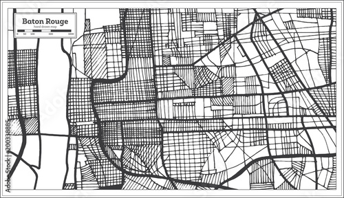Baton Rouge Louisiana USA City Map in Retro Style. Outline Map.