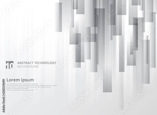 Abstract technology vertical overlap geometric squares shape gray colour on white background with copy space