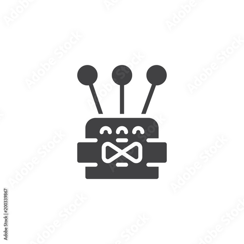 Pincushion with pins and needles vector icon. filled flat sign for mobile concept and web design. Sewing simple solid icon. Symbol, logo illustration. Pixel perfect vector graphics