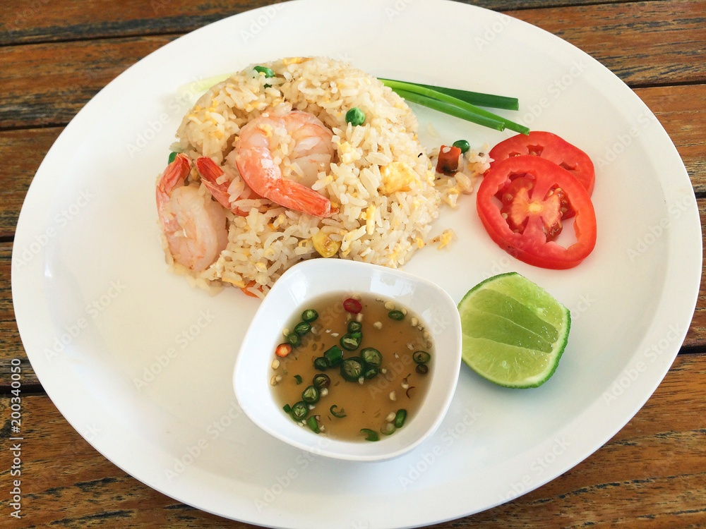 Fried rice with shrimp, Thai food style Selective focus point Fried rice with shrimp, Thai food style Selective focus point