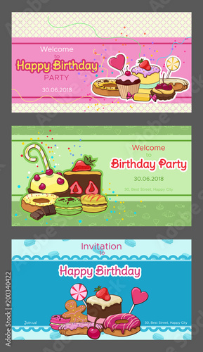 Bright Birthday Party Horizontal Invitation Postcards