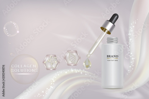 White cosmetic container with advertising background ready to use, luxury skin care ad, vector 3d illustration.