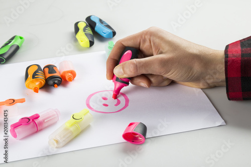 Isolated colorful pen. Felt-pen activity. Children’s picture time.Kindergarten concept. 