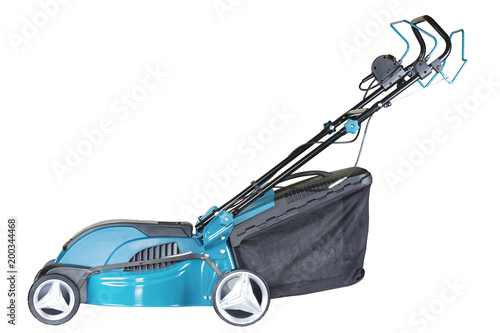 Electric mower isolated on white background, high resolution, profile view photo