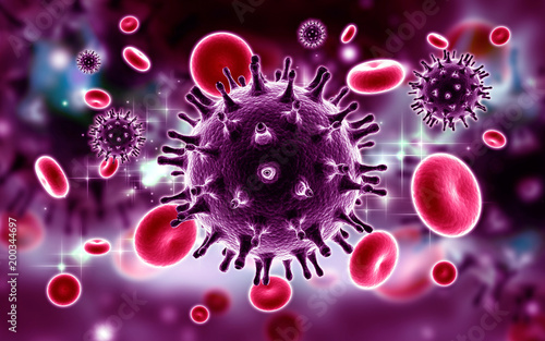 3d rendered HIV Virus in Blood Stream in color background photo
