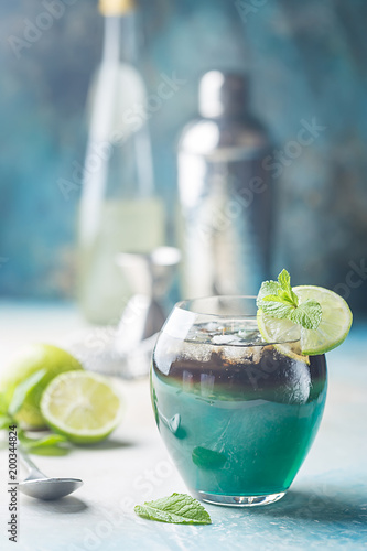 A blue layer alcoholic cocktail photo