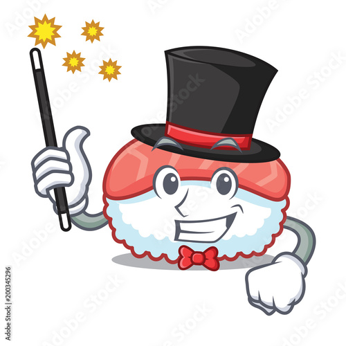 Magician sushi salmon mascot cartoon