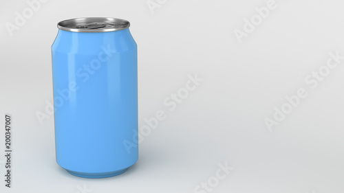 Blank small blue aluminium soda can mockup on white background. Tin package of beer or drink. 3D rendering illustration