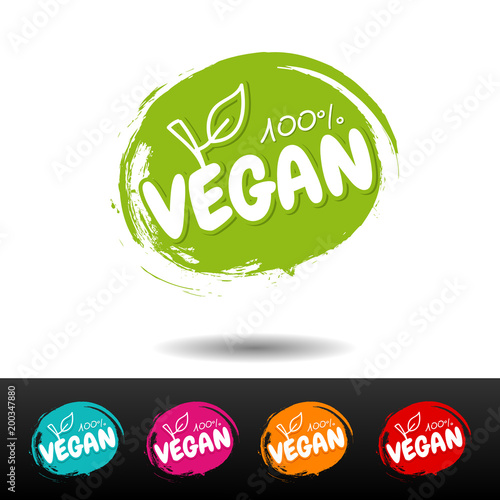 Set of 100% vegan badges. Vector hand drawn labels. Eps10 Vector.