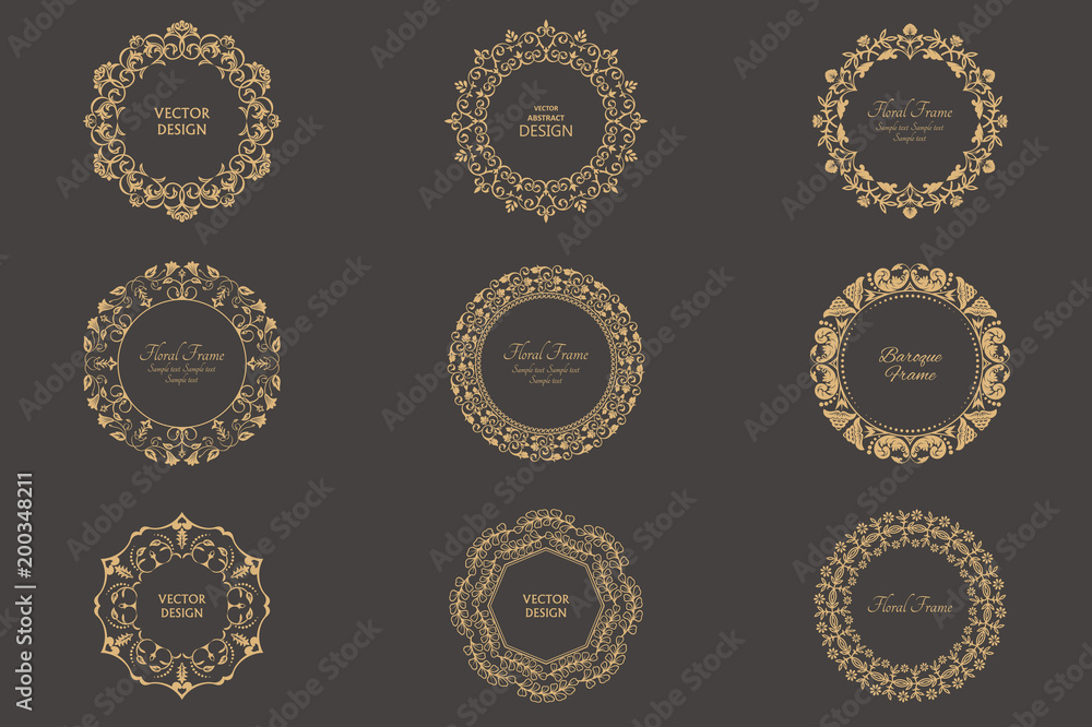 Set of circular baroque patterns