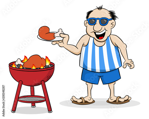 Mann, der im Sommer grillt