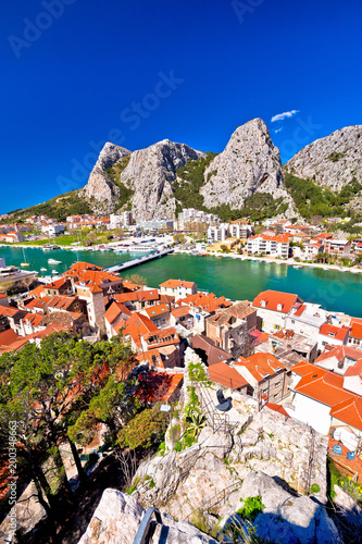 Town of Omis and Cetina river mouth panoramic view photo