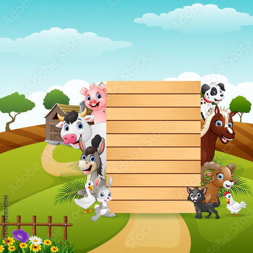 Blank sign board with the farm animals