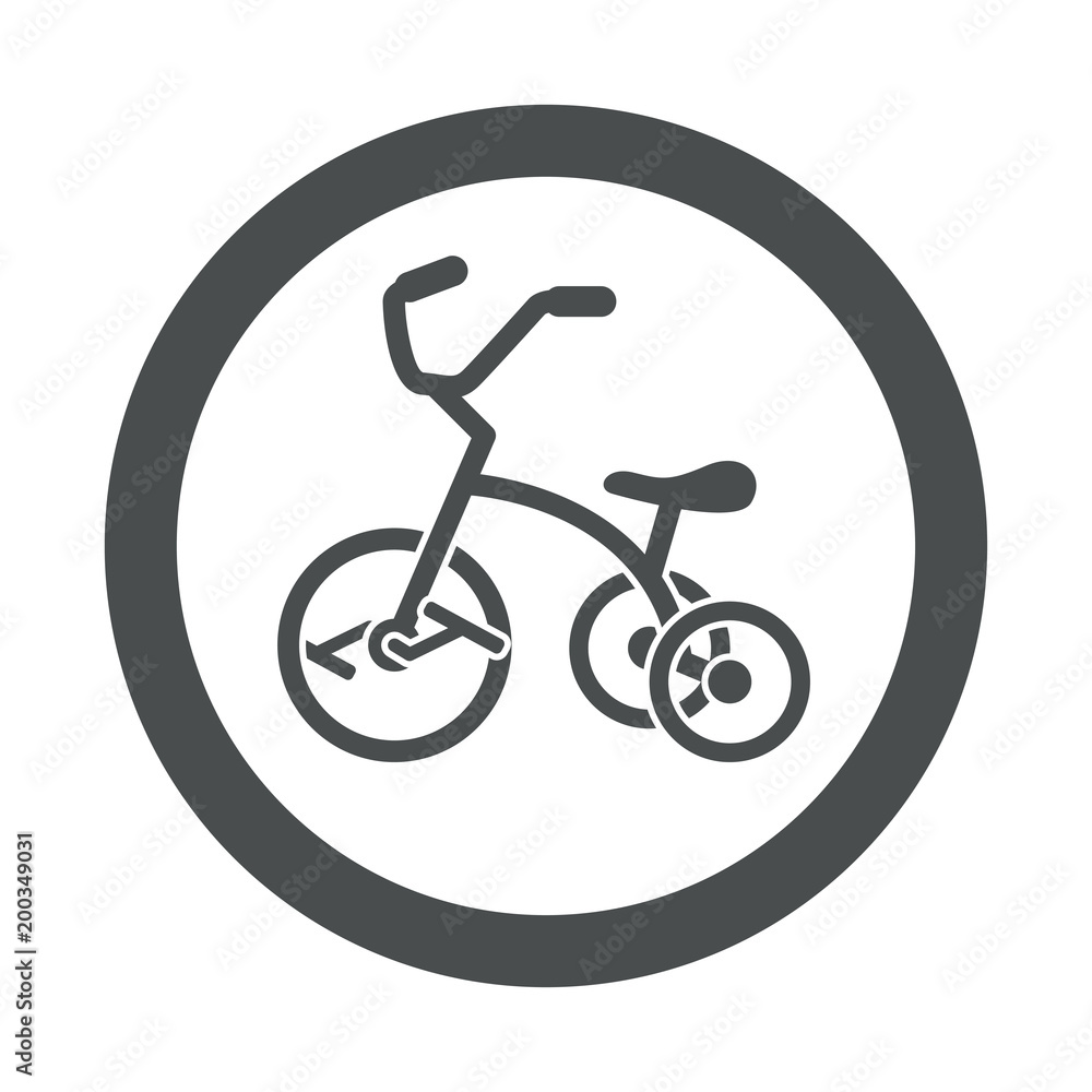 Icono plano triciclo en circulo color gris Icono plano triciclo en circulo color gris