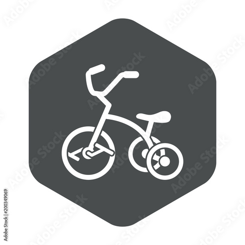 Icono plano triciclo en hexagono gris