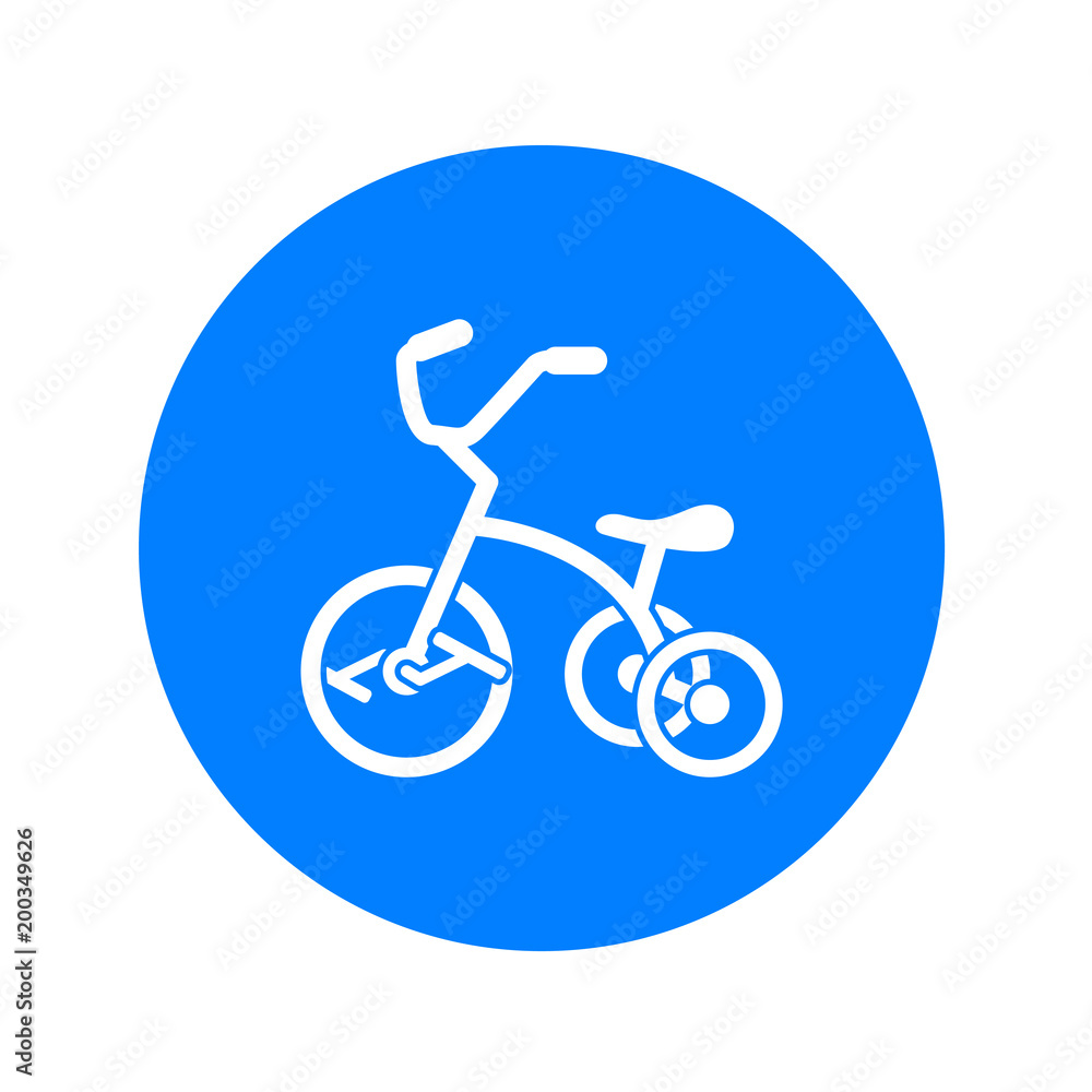 Icono plano triciclo en circulo azul
