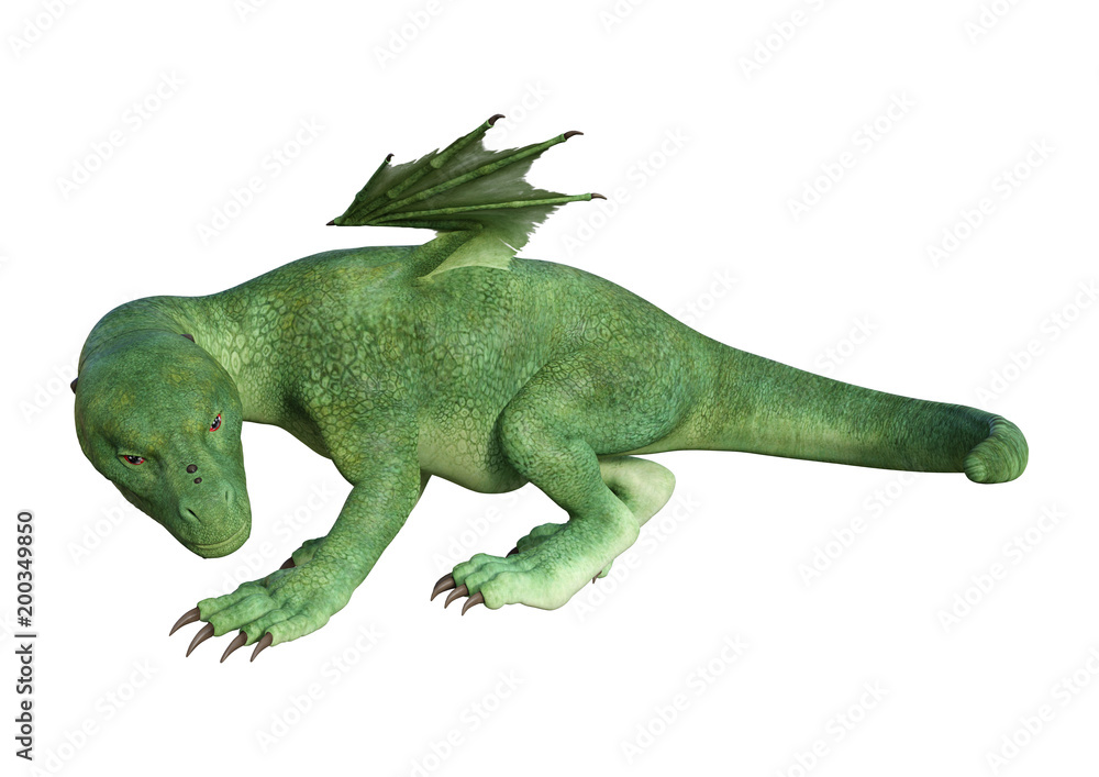 Fototapeta premium 3D Rendering Fantasy Hatchling Dragon on White