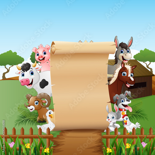 Animals farm with a blank sign paper