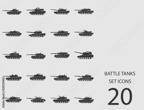 Battle tanks set of flat icons. Vector illustration