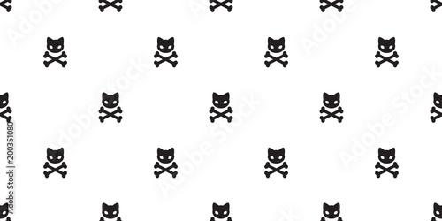cat Skull pirate seamless pattern cross bone Halloween isolated wallpaper background