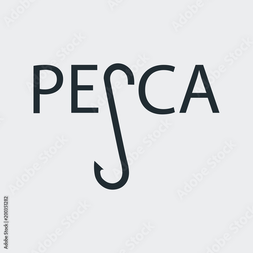 Tipografia PESCA con anzuelo en fondo gris