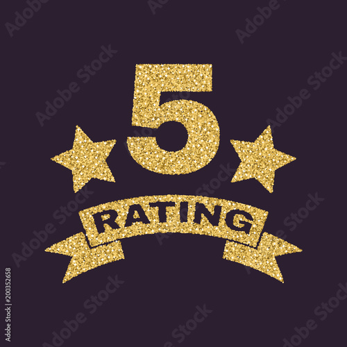 The fifth place rating icon. Ranking and classification, fifth place rating symbol. Gold glitter vector. Golden sparcle. Stock - Vector illustration
