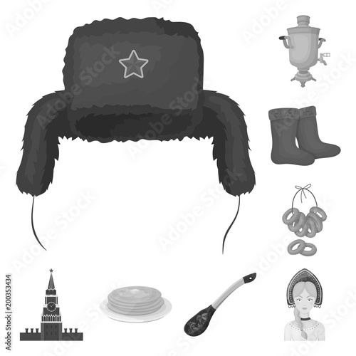 Country Russia, travel monochrome icons in set collection for design. Attractions and features vector symbol stock web illustration.