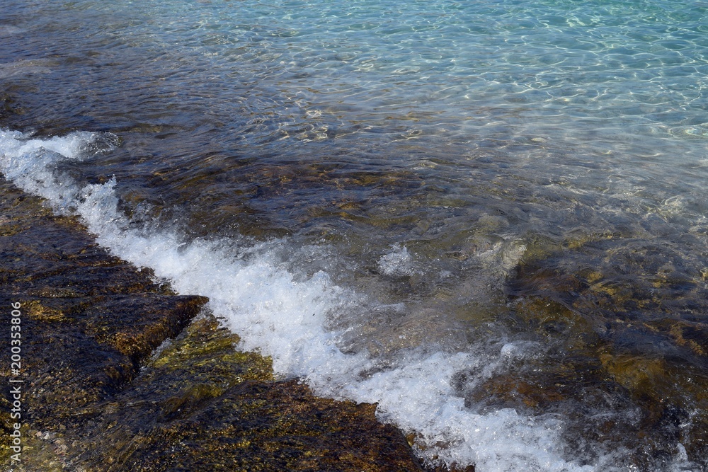 Sea wave. Sea foam. Seashore. Gokova. Marmaris. Turkey Sea wave. Sea foam. Seashore. Gokova. Marmaris. Turkey
