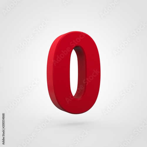 Plastic red number 0 isolated on white background.