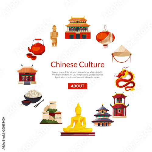 Canvas Print Vector flat style china elements and sights