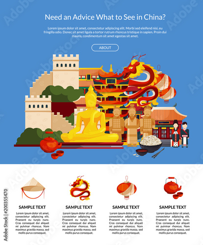 Vector flat style china elements and sights