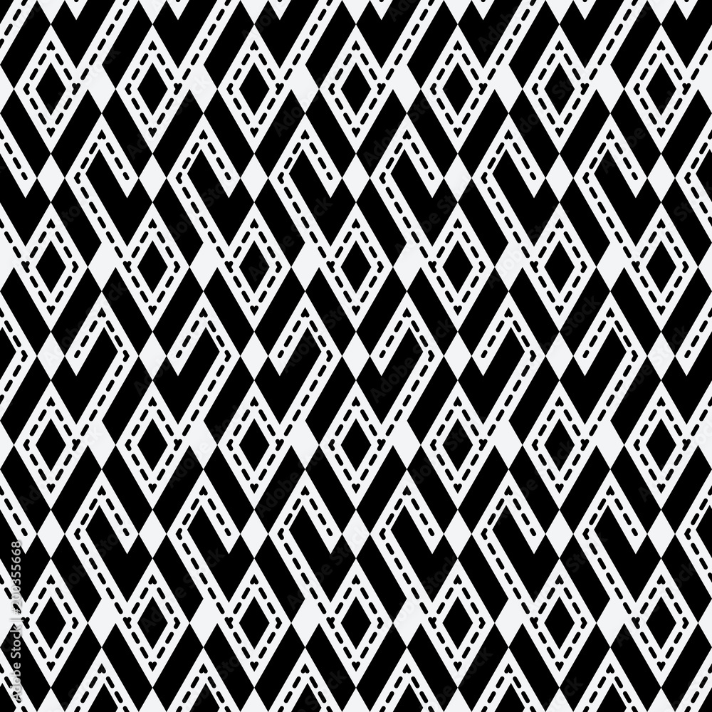 tribal ethnic rhombus monochrome seamless pattern