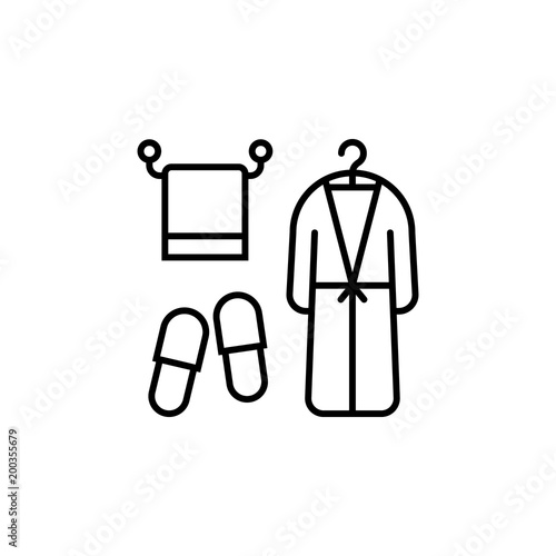 line icon of bath accessories towel, bathrobe and slippers