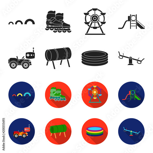 Machine for radio control, tunnel, trampoline, swing. Playground set collection icons in black,flet style vector symbol stock illustration web.