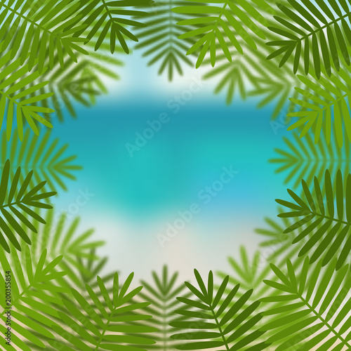 palm leaves on sea view background