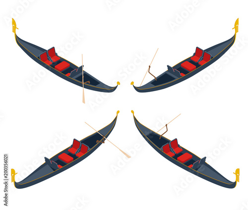 Isometric empty traditional gondola isolated on white background. Venice, Italy Travel