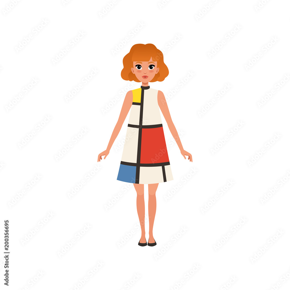 Beautiful redhead young woman in fashion dress vector Illustration on a white background Beautiful redhead young woman in fashion dress vector Illustration on a white background