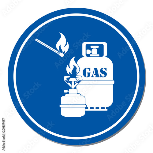 Camping stove with gas bottle icon vector