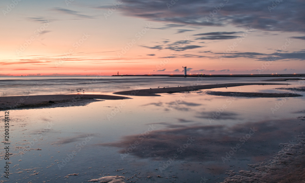 Beautiful sunset over the Baltic sea .Swinoujscie, Poland.