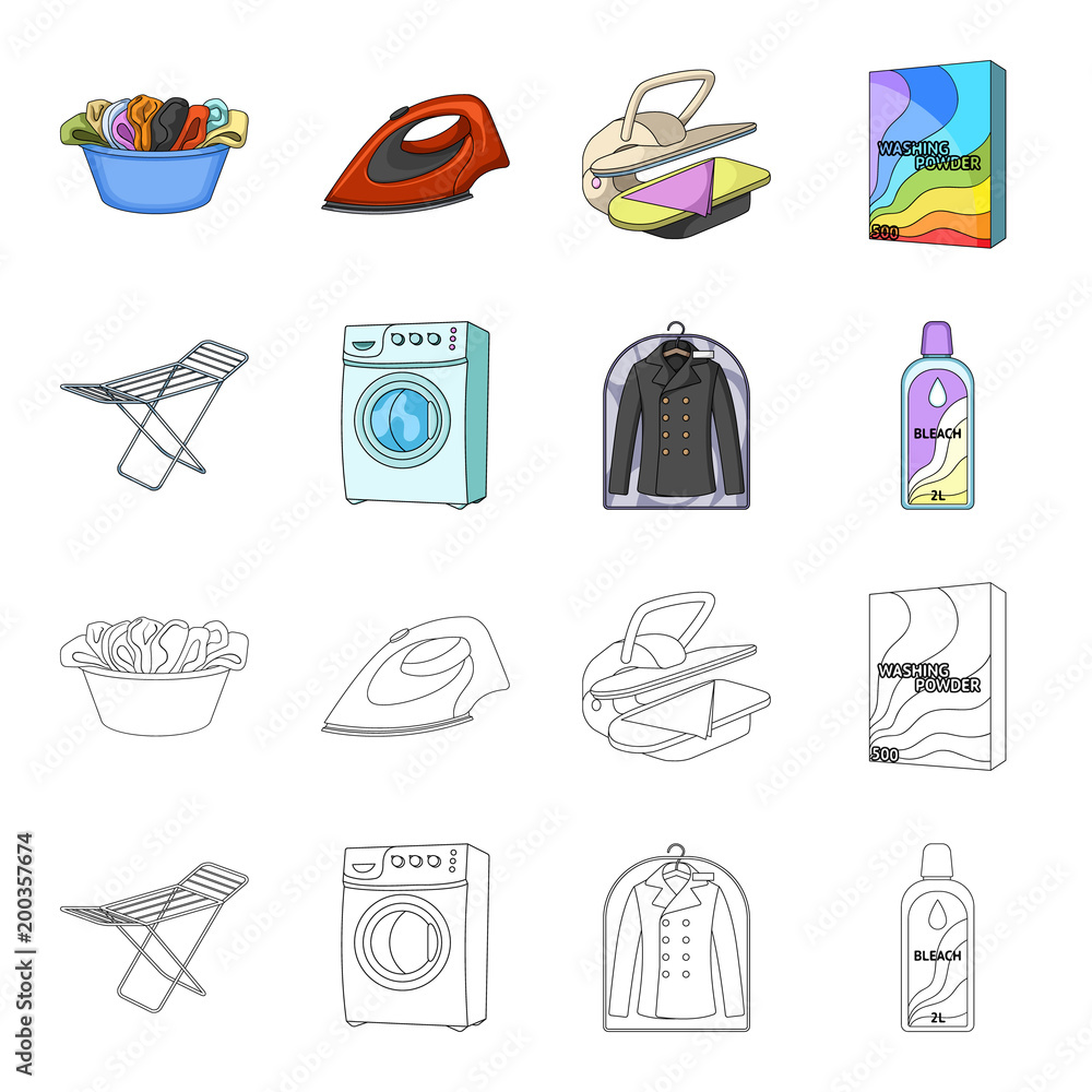 Dryer, washing machine, clean clothes, bleach. Dry cleaning set collection  icons in cartoon,outline style vector symbol stock illustration web. Stock  Vector | Adobe Stock