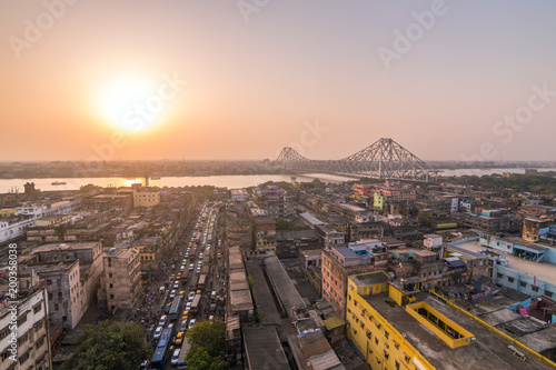 Quadro su tela Aerial view of Kolkata city, India