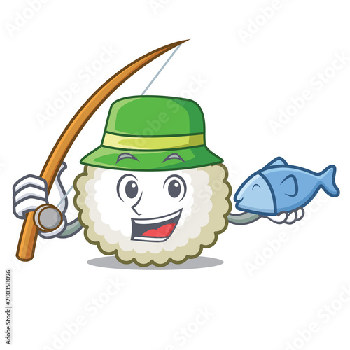 Fishing cotton ball mascot cartoon
