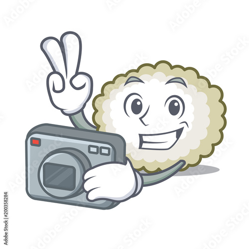 Photographer cotton ball mascot cartoon