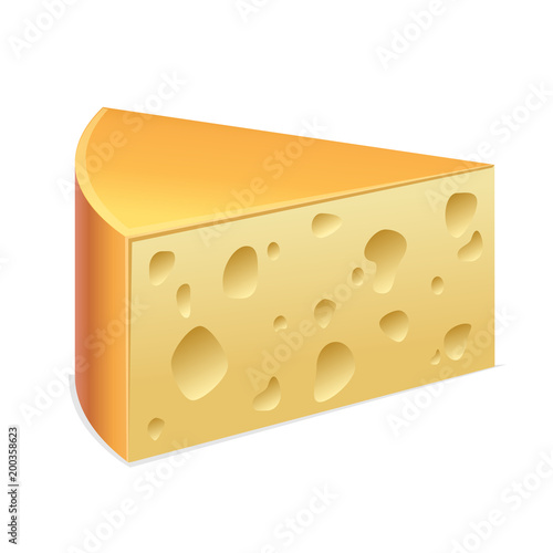 Piece of cheese with holes. Vector ollustration of triangle cheese slice isolated on white