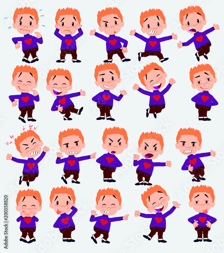 Wallpaper Mural Cartoon character white boy with a heart pullover. Set with different postures, attitudes and poses, doing different activities in isolated vector illustrations. Torontodigital.ca