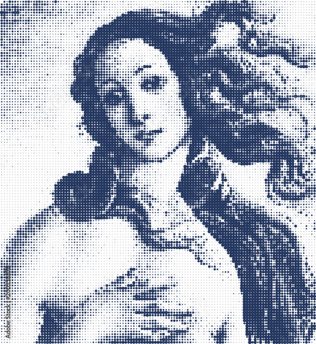 The Birth of Venus, by Sandro Filipepi Known as Botticelli, 1484 - 1485 about - circle raster vector illustration photo