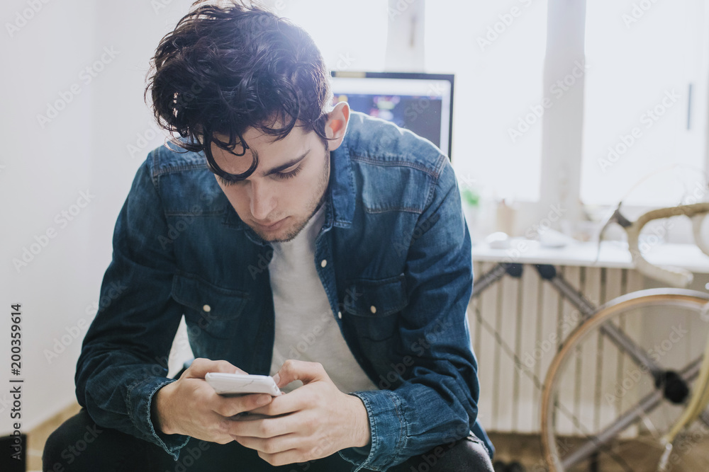 at home or at work with mobile phone at home or at work with mobile phone