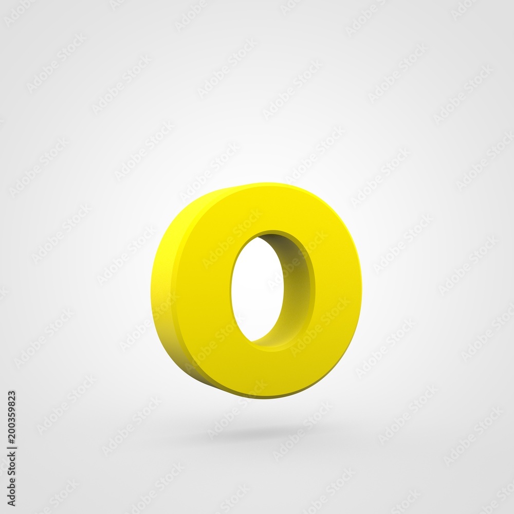 Plastic yellow letter O lowercase isolated on white background.