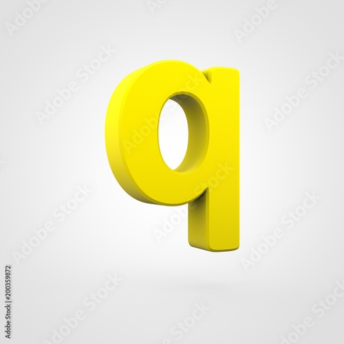 Plastic yellow letter Q lowercase isolated on white background.